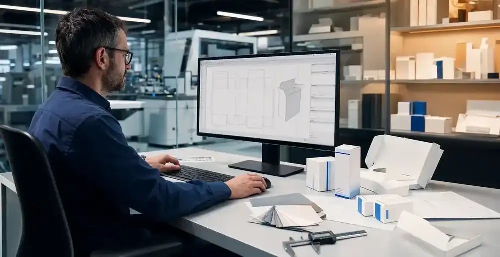 CAD-Verpackungskonstruktion – vollständig KI-generierte Darstellung